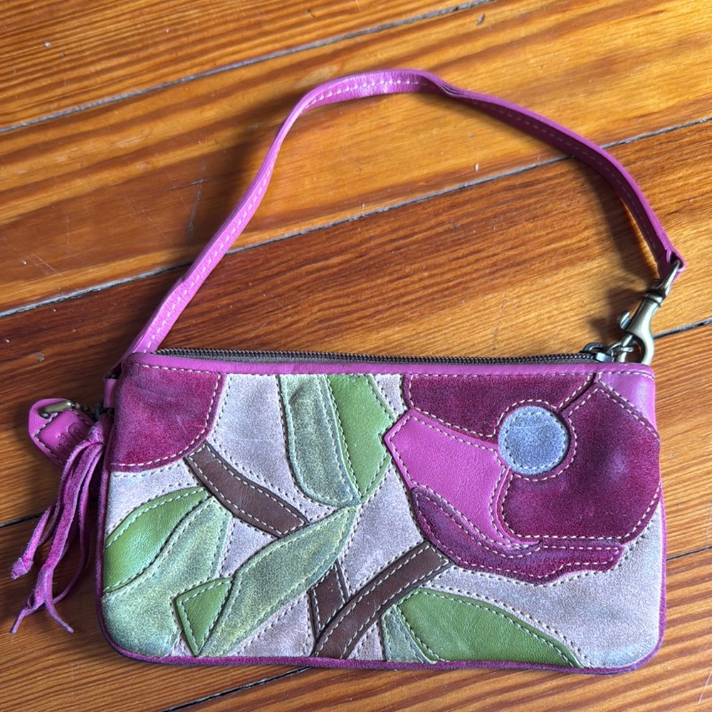 Coach Pink and Green Floral Wristlet Clutch